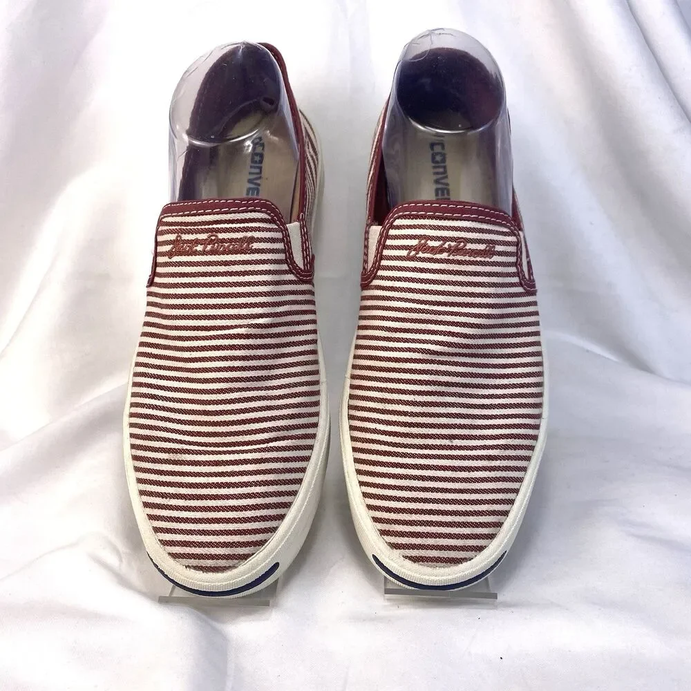 Converse Jack Purcell Sneaker Size M-7 W-8.5 Red/White Stripe Canvas Slip-On